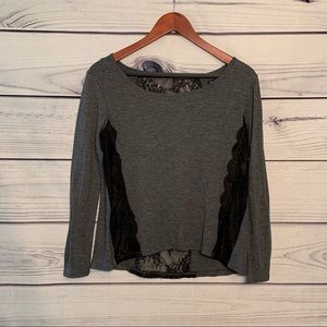 American Eagle | Gray and Black Lace Knit Top
